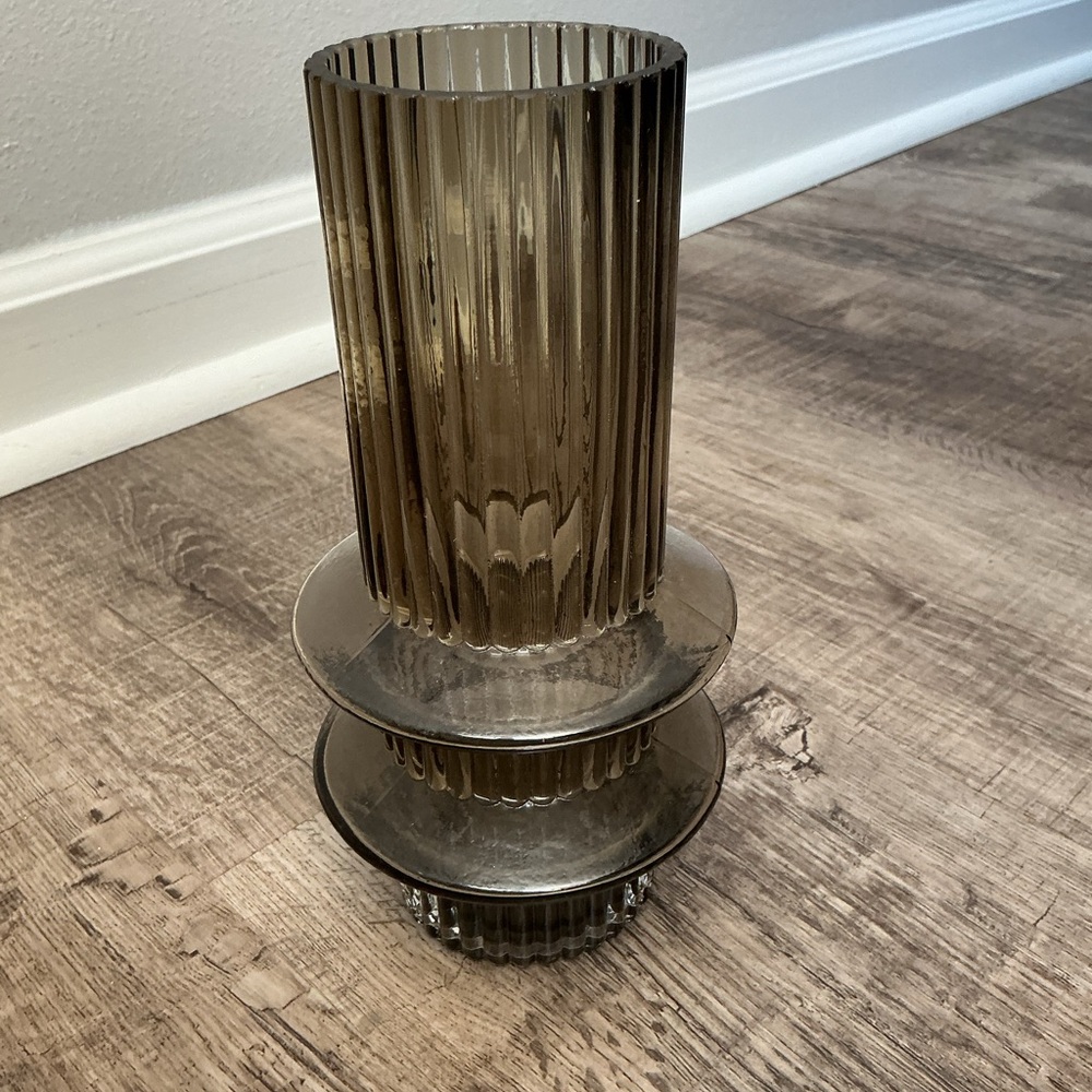 Beautiful 8.5" Tall Ribbed Oyster Gray Tubular Glass Vase by Drew Barrymore